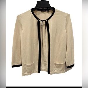 Carlisle Cream Chain Tie Silk and Cotton Cardigan with Black Trim Small